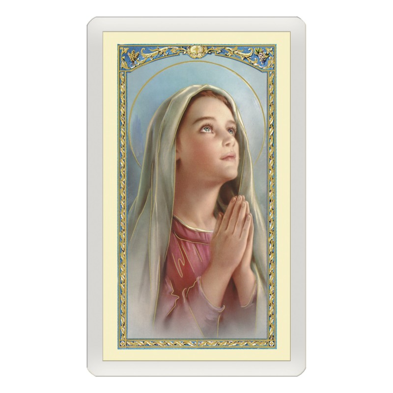 Santino Plastificato Madonnina che prega con preghiera a colori Santino Plastificato Madonnina che prega con preghiera a colori