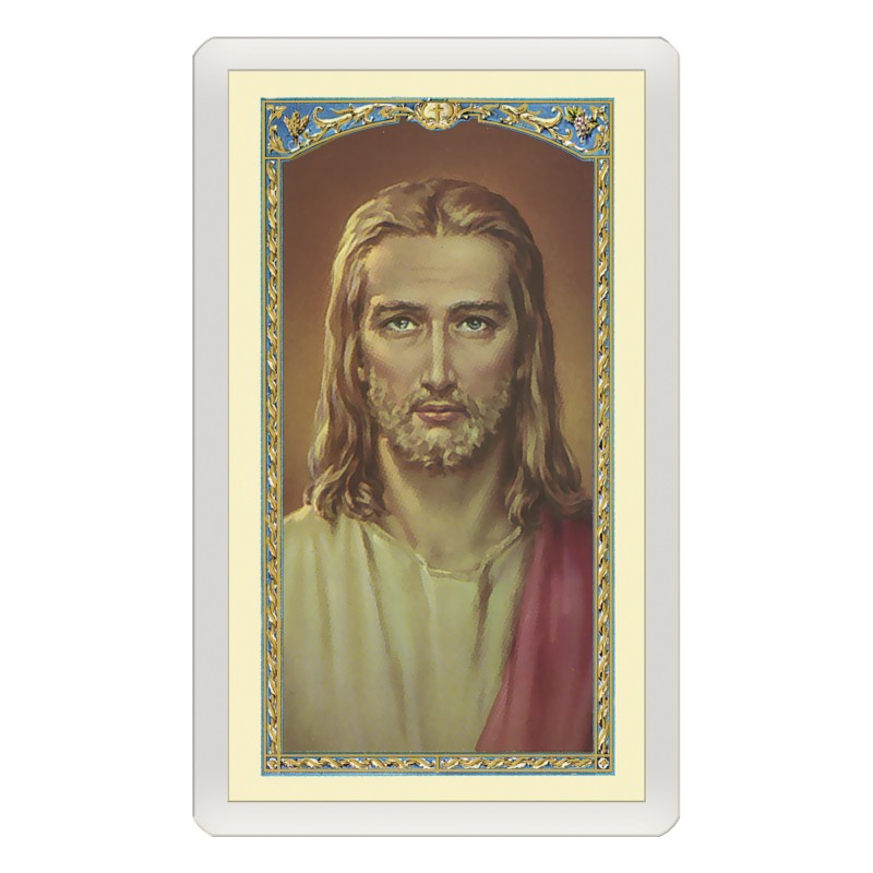 Santino Plastificato volto di Cristo con preghiera a colori Santino Plastificato volto di Cristo con preghiera a colori