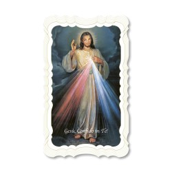 Santino di Gesù Misericordioso. Stampato in carta pregiata con oro a caldo e preghiera a retro