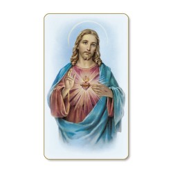 Santino dal bordo dorato del Sacro Cuore di Gesù in un delicato sfondo azzurro