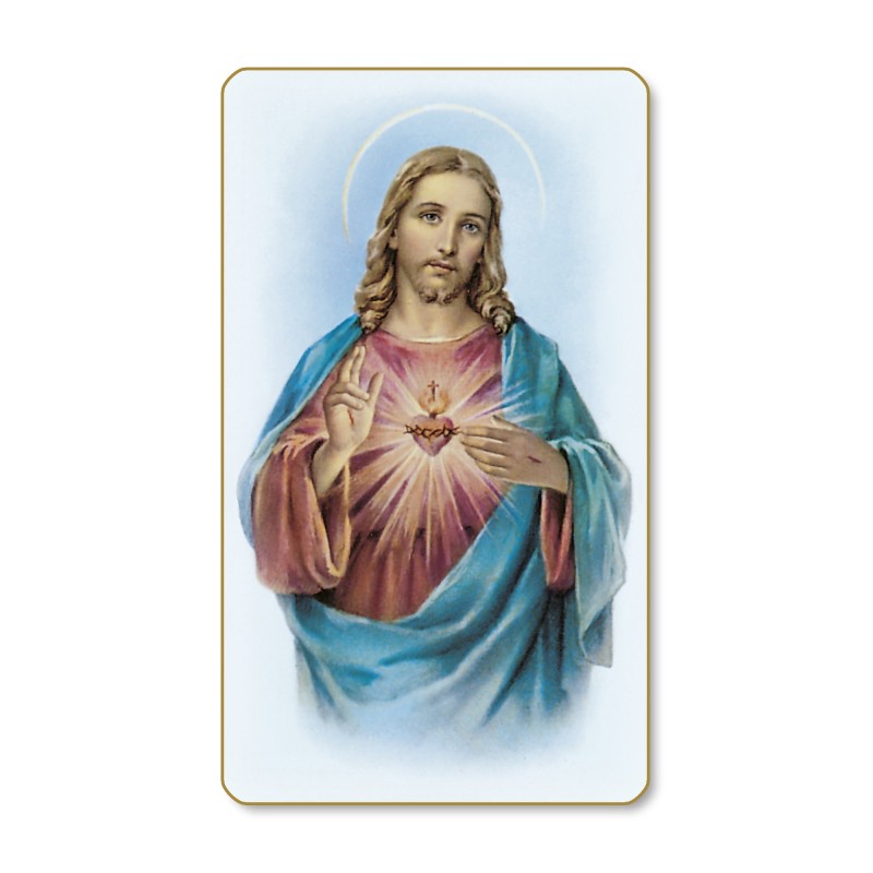 Santino dal bordo dorato del Sacro Cuore di Gesù in un delicato sfondo azzurro Santino dal bordo dorato del Sacro Cuore di Gesù in un delicato sfondo azzurro