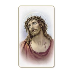 Santino dal bordo dorato dell'Ecce Homo in un delicato sfondo azzurro