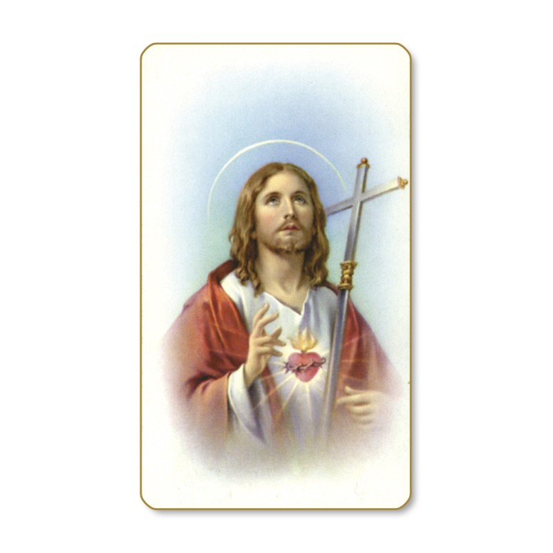 Santino dal bordo dorato del Sacro Cuore di Gesù in un delicato sfondo azzurro Santino dal bordo dorato del Sacro Cuore di Gesù in un delicato sfondo azzurro