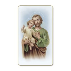Santino dal bordo dorato di San Giuseppe in un delicato sfondo azzurro