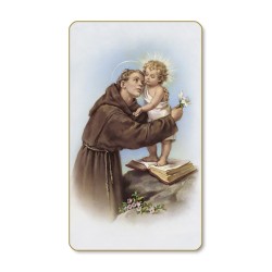 Santino dal bordo dorato di Sant'Antonio da Padova in un delicato sfondo azzurro