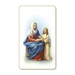 Santino dal bordo dorato di Sant'Anna in un delicato sfondo azzurro