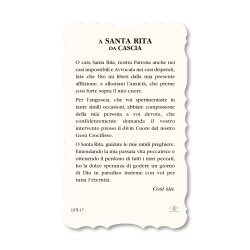 Santino di Santa Rita da Cascia. Stampato in carta pregiata con oro a caldo e preghiera a retro