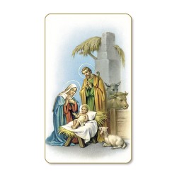 Santino dal bordo dorato del Presepe in un delicato sfondo azzurro