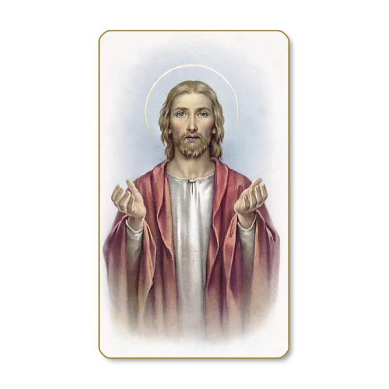 Santino dal bordo dorato di Gesù benedicente in un delicato sfondo azzurro Santino dal bordo dorato di Gesù benedicente in un delicato sfondo azzurro