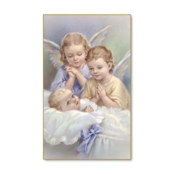 Santino di un bambino in culla vegliato da due angeli