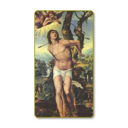 Santino con bordo dorato e angoli stondati di San Sebastiano