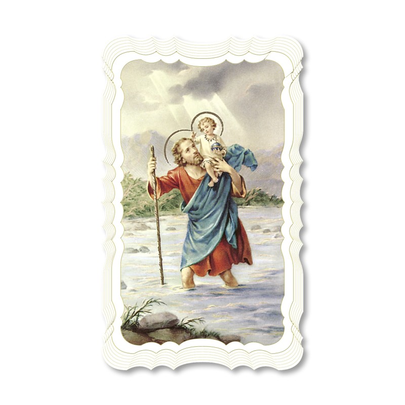 Santino di San Cristoforo. Stampato in carta pregiata con oro a caldo e preghiera a retro Santino di San Cristoforo. Stampato in carta pregiata con oro a caldo e preghiera a retro