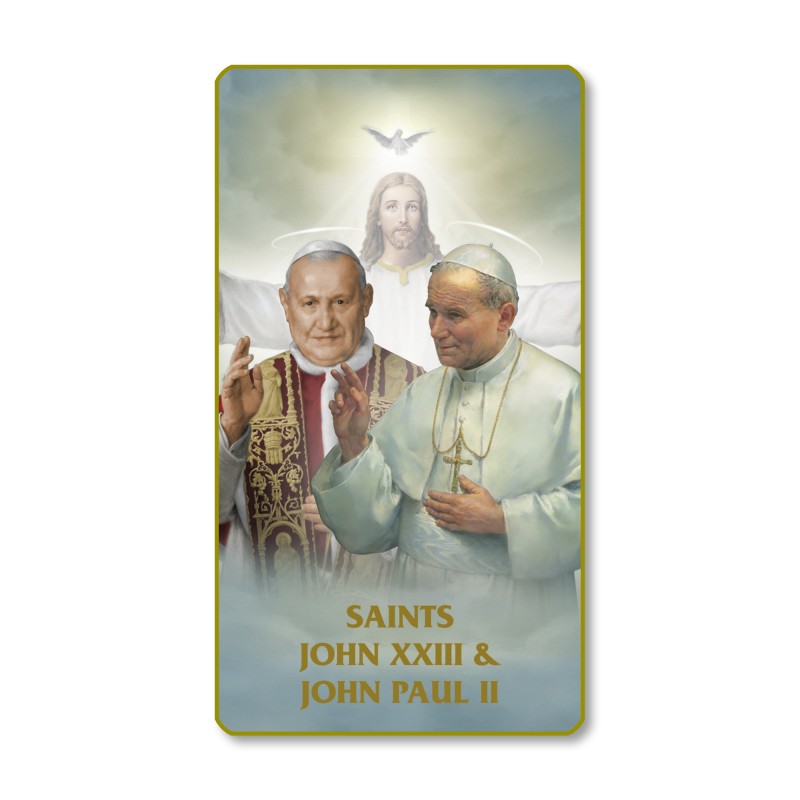 Santino con bordo dorato e angoli stondati dei Santi Papa Giovanni XXIII e Papa Giovanni Paolo II Santino con bordo dorato e angoli stondati dei Santi Papa Giovanni XXIII e Papa Giovanni Paolo II