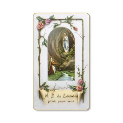 Santino dell'Apparizione di Lourdes in cornice di rose