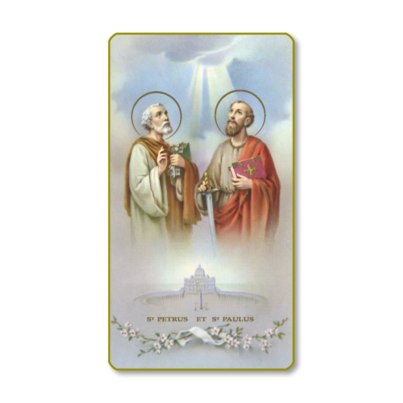 Santino con bordo dorato e angoli stondati di Santi Pietro e Paolo Santino con bordo dorato e angoli stondati di Santi Pietro e Paolo