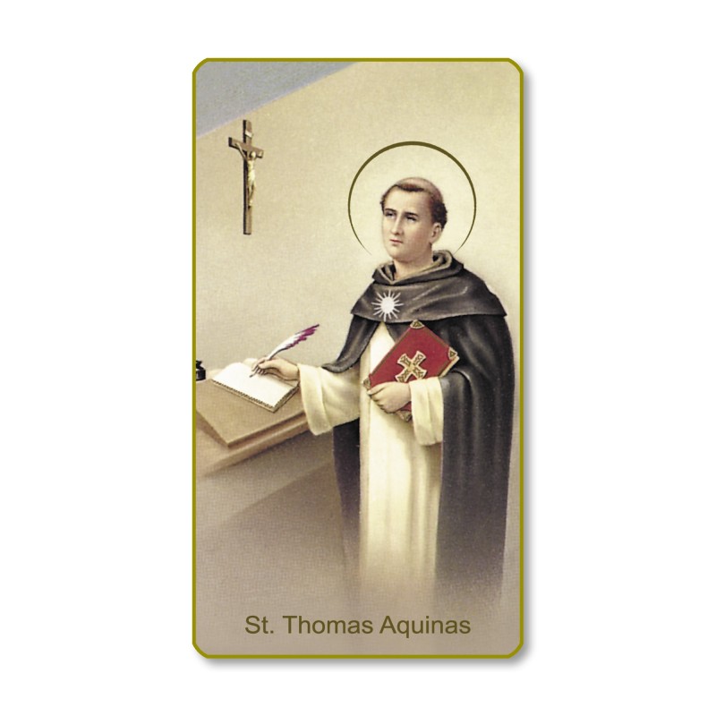 Santino con bordo dorato e angoli stondati di San Tommaso d'Aquino