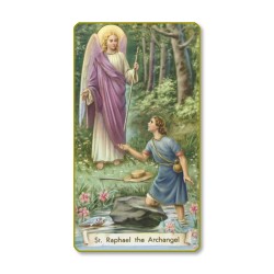 Santino con bordo dorato e angoli stondati di San Raffaele Arcangelo