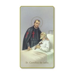 Santino con bordo dorato e angoli stondati di San Camillo de Lellis