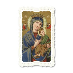 Santino della Madonna del Perpetuo Soccorso. Stampato in carta pregiata con oro a caldo e preghiera a retro
