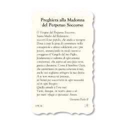 Santino della Madonna del Perpetuo Soccorso. Stampato in carta pregiata con oro a caldo e preghiera a retro