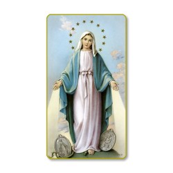 Santino della Madonna Miracolosa con Medaglie con bordo dorato e angoli stondati