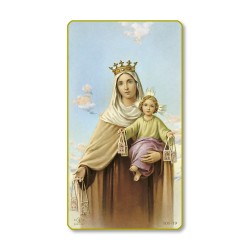 Santino della Madonna del Carmelo con bordo dorato e angoli stondati