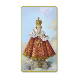 Santino del Bambino di Praga con bordo dorato e angoli stondati