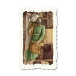 Santino di San Giuseppe dormiente. Stampato in carta pregiata con oro a caldo e preghiera a retro