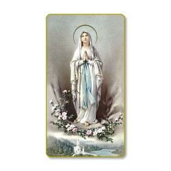 Santino della Madonna di Lourdes con bordo dorato e angoli stondati