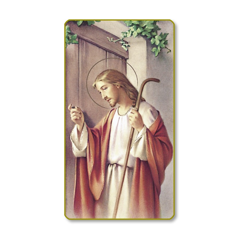 Santino con bordo dorato e angoli stondati di Gesù che bussa alla porta Santino con bordo dorato e angoli stondati di Gesù che bussa alla porta