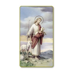 Santino con bordo dorato e angoli stondati di Gesù Buon Pastore