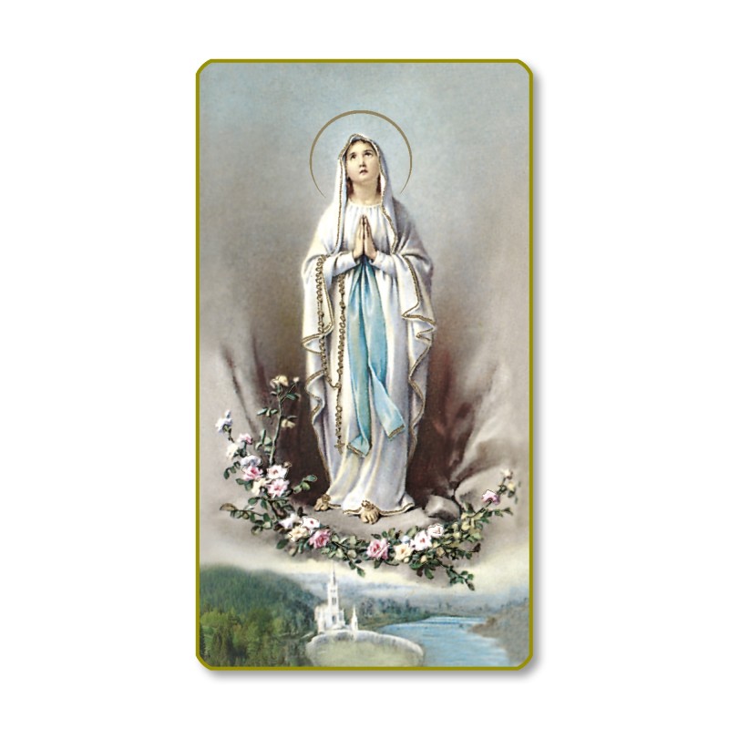 Santino con bordo dorato e angoli stondati della Madonna di Lourdes Santino con bordo dorato e angoli stondati della Madonna di Lourdes