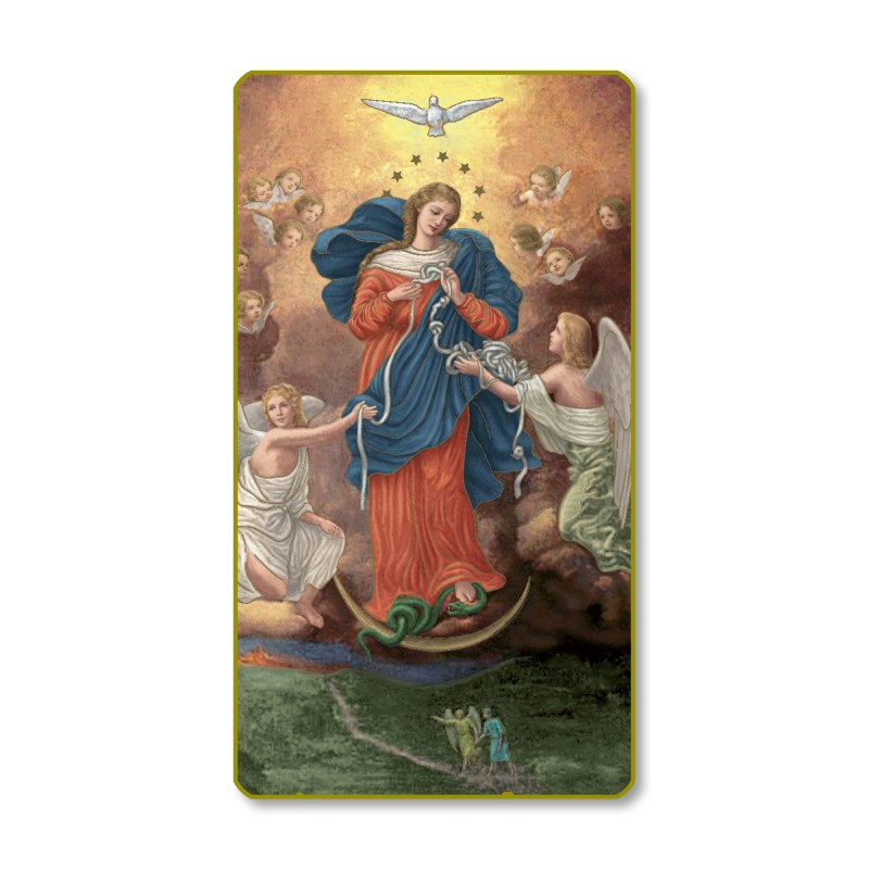 Santino con bordo dorato e angoli stondati della Madonna dei nodi Santino con bordo dorato e angoli stondati della Madonna dei nodi