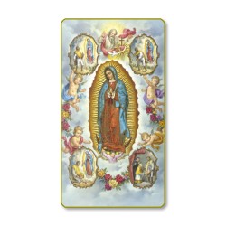 Santino con bordo dorato e angoli stondati della Madonna di Guadalupe
