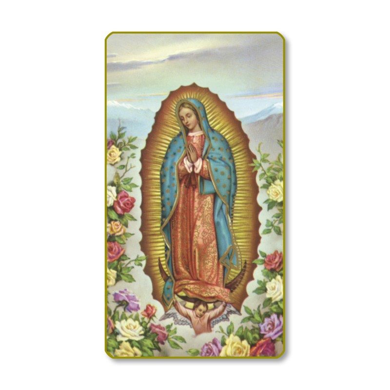 Santino con bordo dorato e angoli stondati della Madonna di Guadalupe Santino con bordo dorato e angoli stondati della Madonna di Guadalupe
