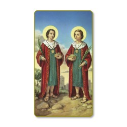 Santino con bordo dorato e angoli stondati dei Santi Cosma e Damiano