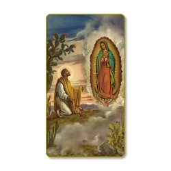 Santino con bordo dorato e angoli stondati di Juan Diego e Madonna di Guadalupe