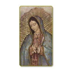 Santino con bordo dorato e angoli stondati della Madonna di Guadalupe