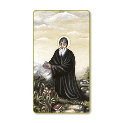 Santino con bordo dorato e angoli stondati di San Charbel