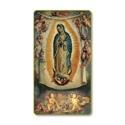 Santino con bordo dorato e angoli stondati della Madonna di Guadalupe