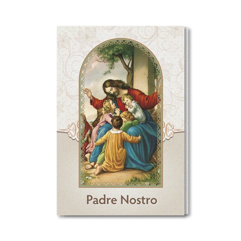 Biglietto in carta perlata con il Padre Nostro Biglietto in carta perlata con il Padre Nostro