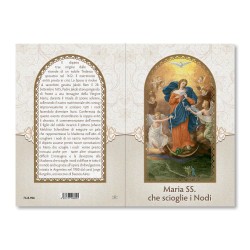 Biglietto in carta perlata con Maria che scioglie i nodi