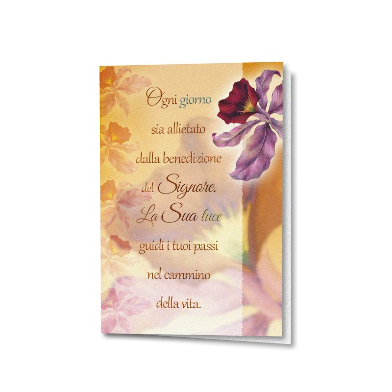 Biglietto a tema floreale in carta perlata con Ogni giorno sia allietato dalla Benedizione del Signore Biglietto a tema floreale in carta perlata con Ogni giorno sia allietato dalla Benedizione del Signore