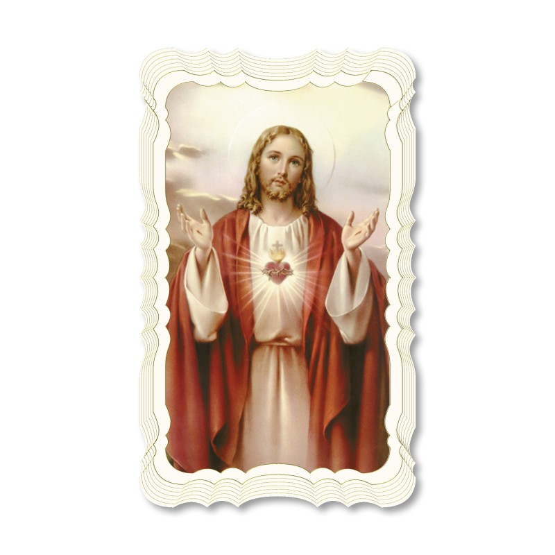 Santino del Sacro Cuore di Gesù. Stampato in carta pregiata con oro a caldo e preghiera a retro Santino del Sacro Cuore di Gesù. Stampato in carta pregiata con oro a caldo e preghiera a retro