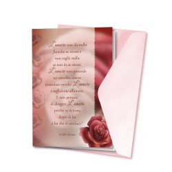 Biglietto a tema floreale in carta perlata con Quando l'amore vi parla credete in lui di Gibran