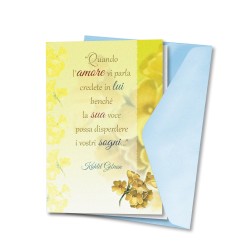 Biglietto a tema floreale in carta perlata con Quando l'amore vi parla credete in lui di Gibran