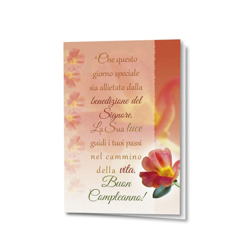 Biglietto a tema floreale in carta perlata con messaggio di benedizione per il compleanno Biglietto a tema floreale in carta perlata con messaggio di benedizione per il compleanno