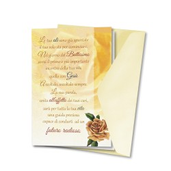Biglietto a tema floreale in carta perlata con messaggio di benedizione per il battesimo