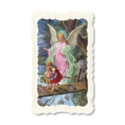 Santino dell'Angelo Custode. Stampato in carta pregiata con oro a caldo e preghiera a retro