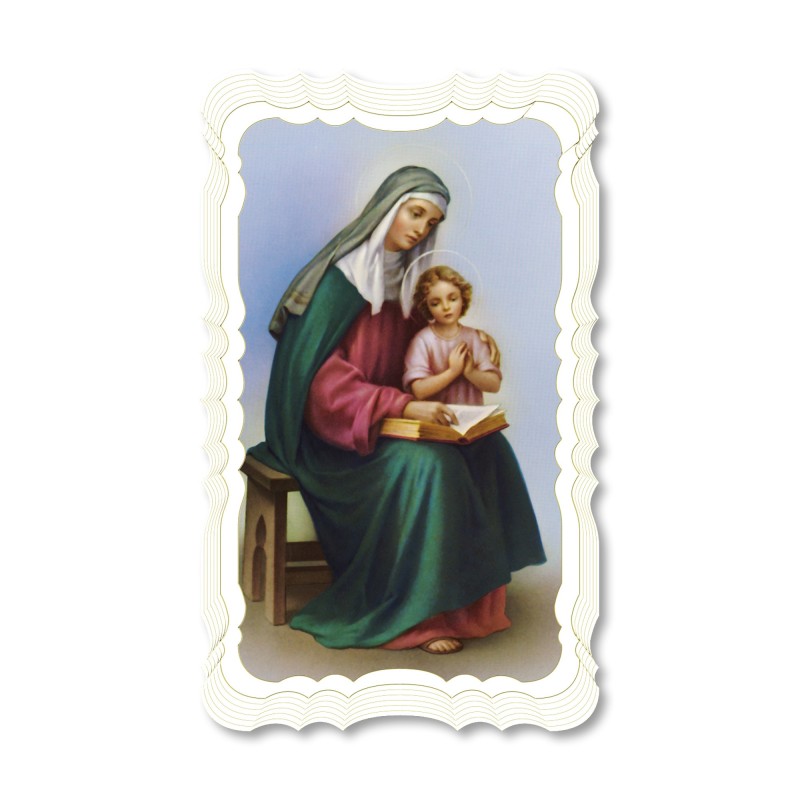 Santino di Sant'Anna. Stampato in carta pregiata con oro a caldo e preghiera a retro Santino di Sant'Anna. Stampato in carta pregiata con oro a caldo e preghiera a retro